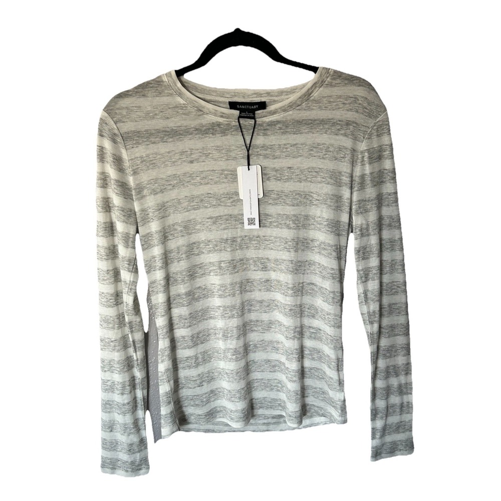 Women's Long Sleeve Sanctuary Crew Striped T Shirt Size L Gray‎ Lightweight NWT